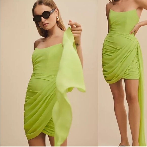 NWT Ieena for Mac Duggal 56005 Draped Skirt Strapless Corset Dress Lime Sz 8 - Picture 3 of 15